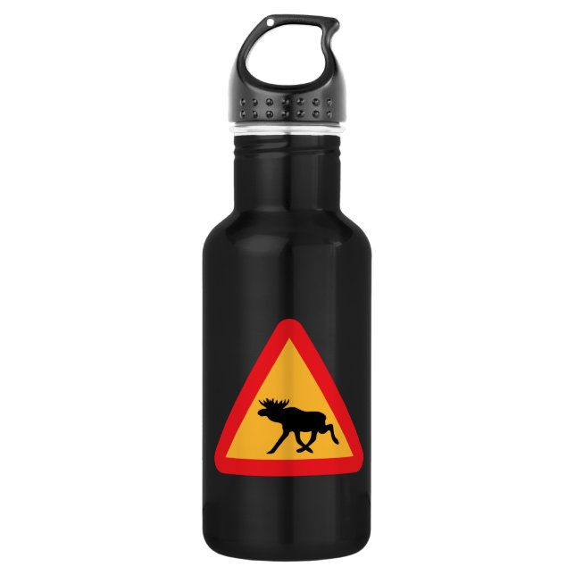 Caution Moose Swedish Traffic Sign Water Bottle (Front)