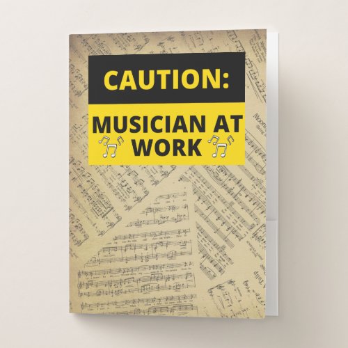 Caution Musician At Work Music Notes Funny Pocket Folder
