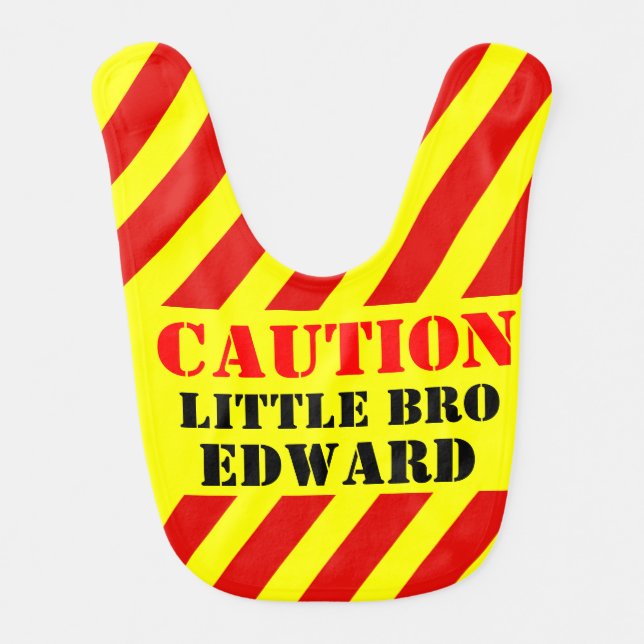 Caution named sign / warning brother baby bib (Front)