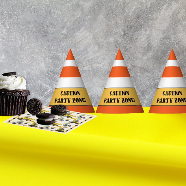 "Caution Party Zone" Construction Themed Birthday  Hat (Creator Uploaded)