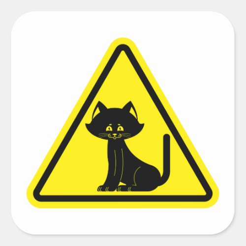 Caution Pet Sign Black Cat Square Sticker