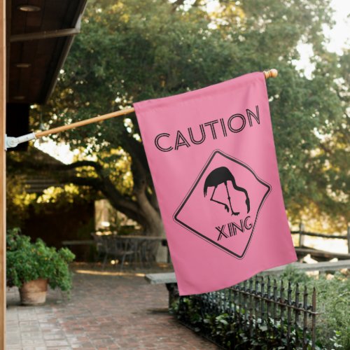 Caution Pink Flamingo Crossing Funny Beach Theme House Flag