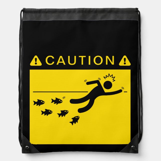 Caution: Piranhas in Water Drawstring Bag (Front)