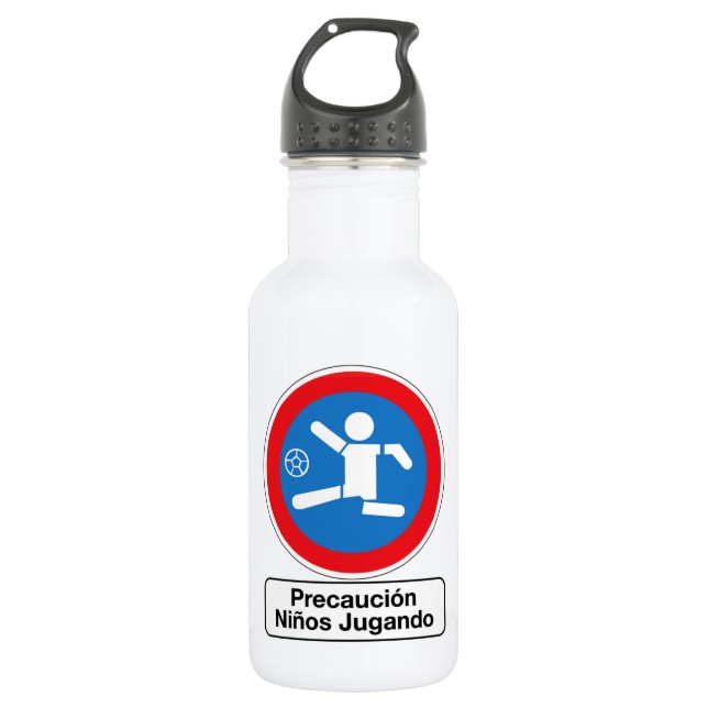 Caution Playing Children, Traffic Sign, Argentina Water Bottle (Front)