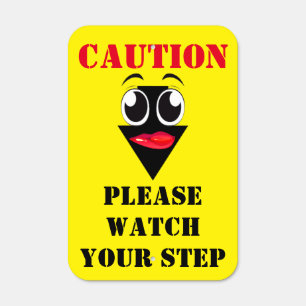 Caution Please Watch Your Step Arrow Office Smile Metal Sign