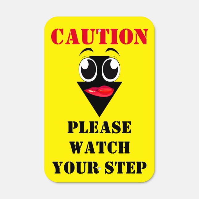 Caution Please Watch Your Step Arrow Office Smile Metal Sign (Front)