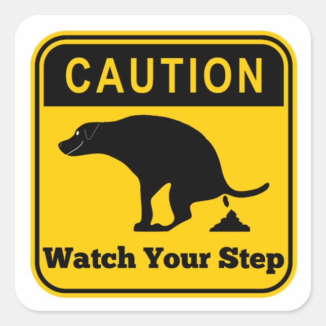 Caution pooping Dog watch your step Square Sticker (Front)