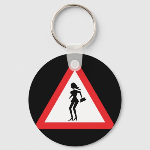 Caution Prostitute Traffic Road Sign Keychain