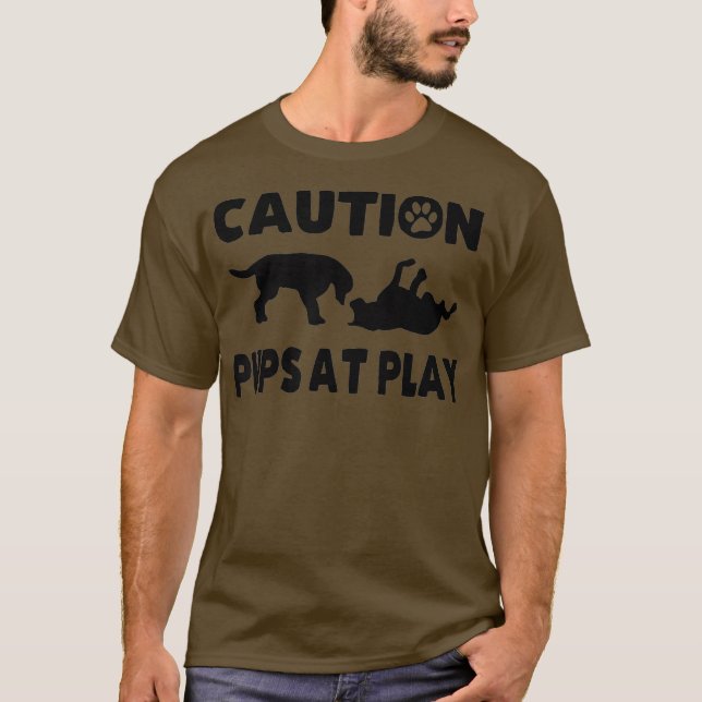 Caution Pups At Play Gay Bear LGBT Gay Pride T-Shirt (Front)