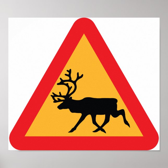 Caution Reindeer Swedish Traffic Sign (Front)