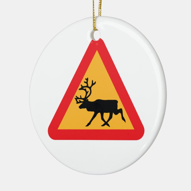 Caution Reindeer Swedish Traffic Sign Ceramic Ornament (Left)