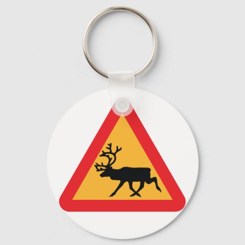 Caution Reindeer Swedish Traffic Sign Keychain