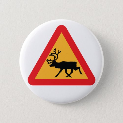 Caution Reindeer Swedish Traffic Sign Pinback Button