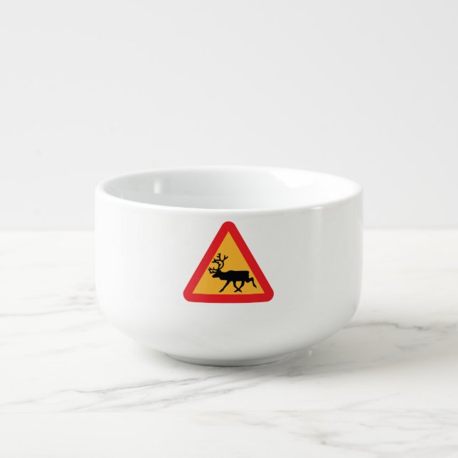 Caution Reindeer Swedish Traffic Sign Soup Mug (Front)
