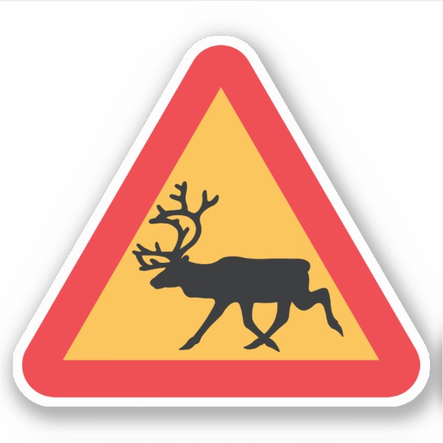 Caution Reindeer Swedish Traffic Sign Sticker (Front)