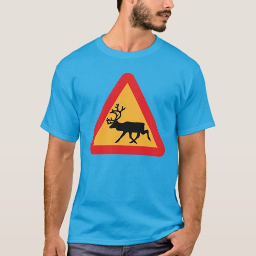 Caution Reindeer Swedish Traffic Sign T_Shirt
