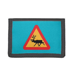 Caution Reindeer Swedish Traffic Sign Trifold Wallet