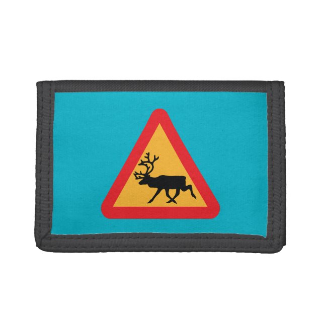 Caution Reindeer Swedish Traffic Sign Trifold Wallet (Front)