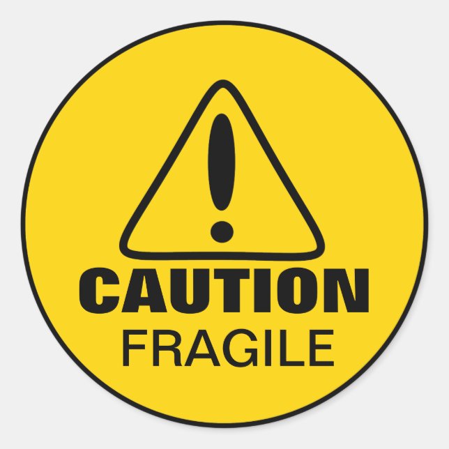 Caution Sign Fragile Classic Round Sticker (Front)