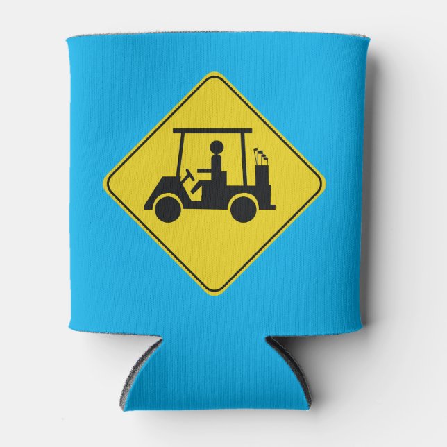 Caution Sign Yellow Golf Cart Crossing  Can Cooler (Front)