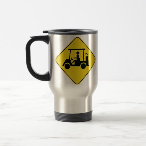 Caution Sign Yellow Golf Cart Crossing Travel Mug