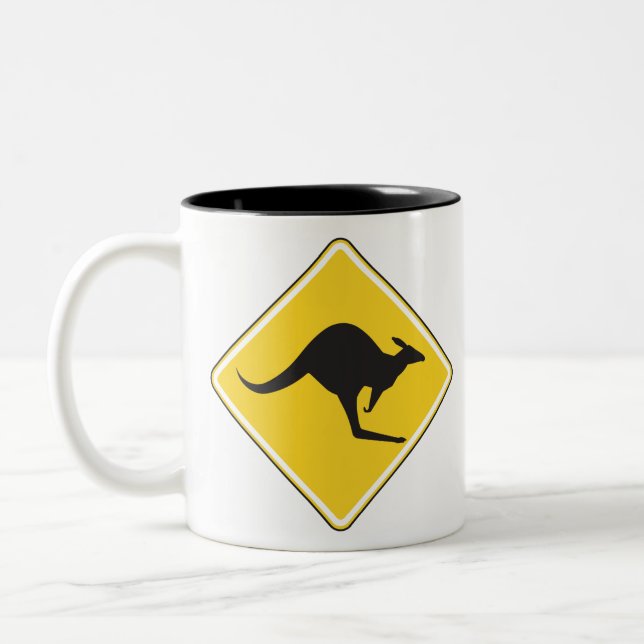 Caution signal with Kangaroo Two-Tone Coffee Mug (Left)