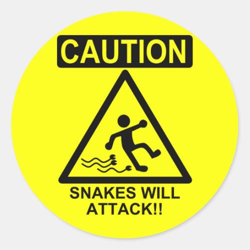 Caution Snakes will Attack Classic Round Sticker