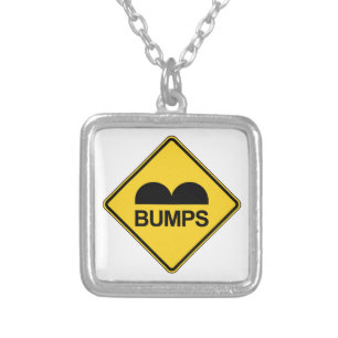Caution Speed Bumps Funny Traffic Sign Silver Plated Necklace
