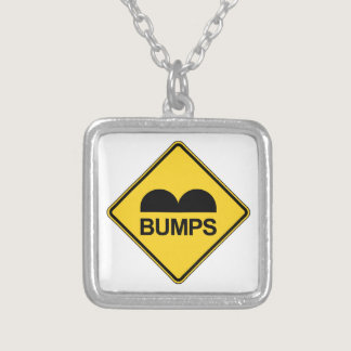 Caution Speed Bumps Funny Traffic Sign Silver Plated Necklace