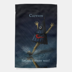 "Caution. Splashy When Wet!" Kasa Obake Rainy Day Garden Flag