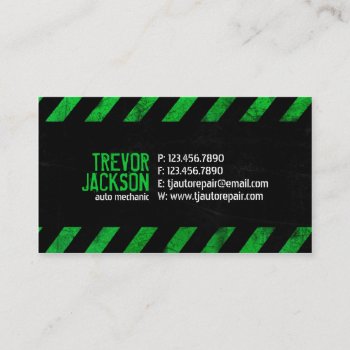 Caution Stripes - Green Business Card by fireflidesigns at Zazzle