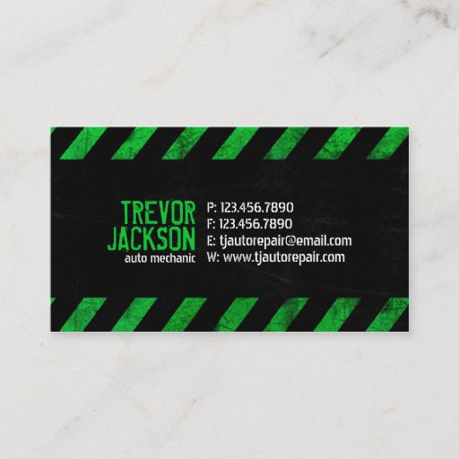 Customizable Caution Stripes - Green Business Card Templates