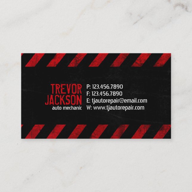 Caution Stripes - Red Business Card (Front)