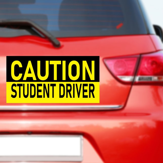Caution Student Driver Black Yellow Safety Sign (Student Driver Car Magnet to warn other drivers that a new driver is behind the wheel. )
