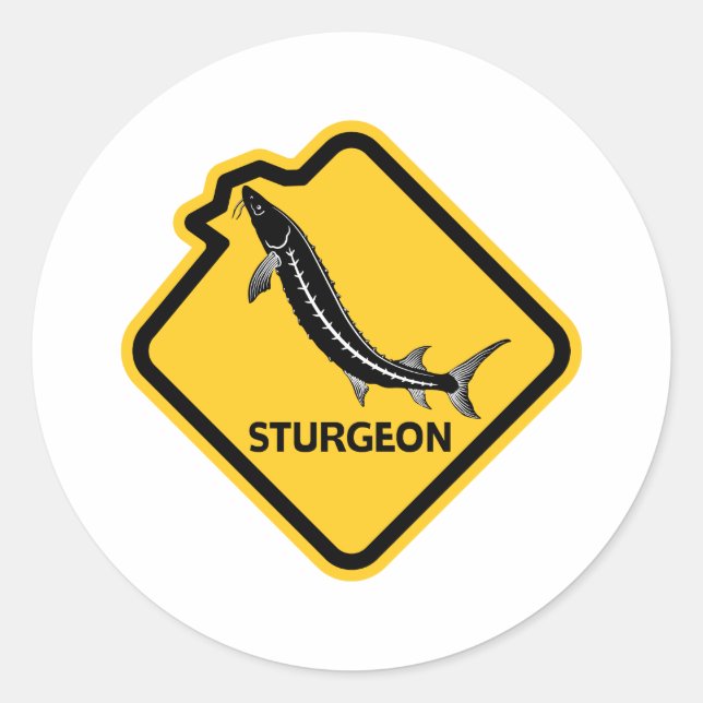 Caution Sturgeon Leaping Classic Round Sticker (Front)