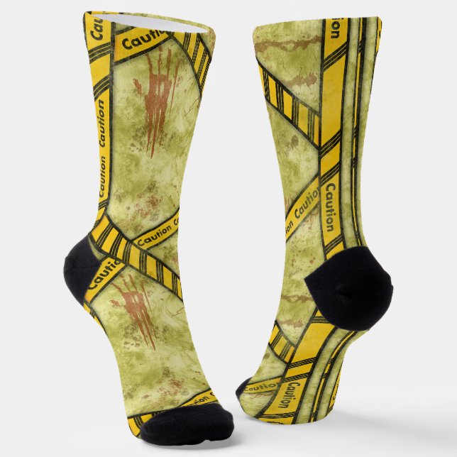 Caution tape splatter crime scene  socks (Angled)