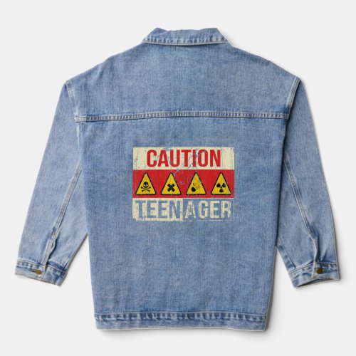 caution Teenager 13th Birthday cool Boys Girls Tee Denim Jacket