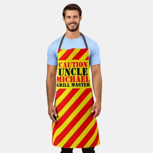 Caution uncle grill master red yellow stripe apron