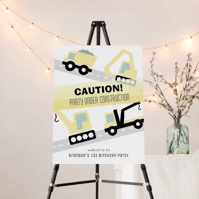 Caution Under Construction Birthday Welcome Foam Board (In Situ (Stand))