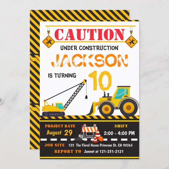 Caution Under Construction Dump Truck Boy Birthday Invitation | Zazzle