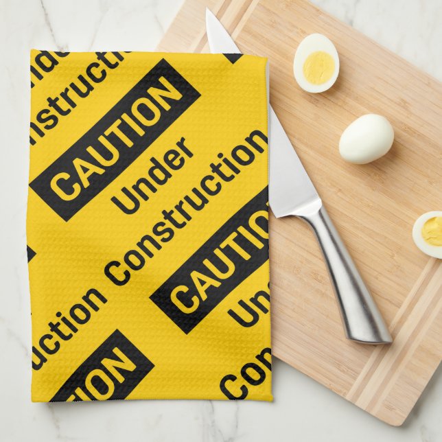 CAUTION Under Construction Pattern Kitchen Towel (Quarter Fold)