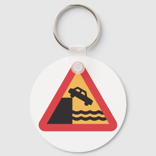 Caution Water Ahead Road Sign Keychain