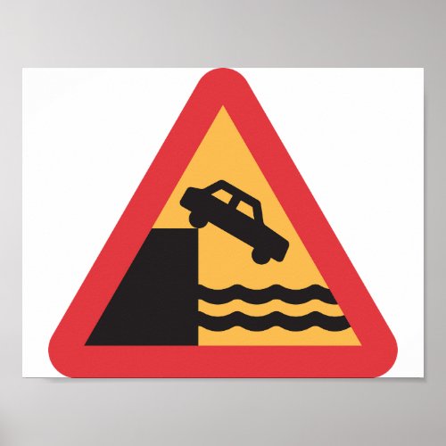 Caution Water Ahead Road Sign Poster