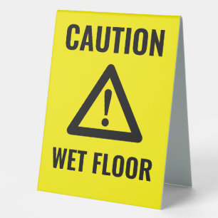 Caution wet floor slippery yellow warning table tent