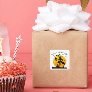 Caution! Witch in Flight Square Sticker