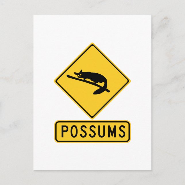 Caution With Possums 2, Traffic Warning Sign, AU Postcard (Front)