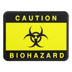 CAUTION YELLOW BIOHAZARD SIGN TOW HITCH COVER