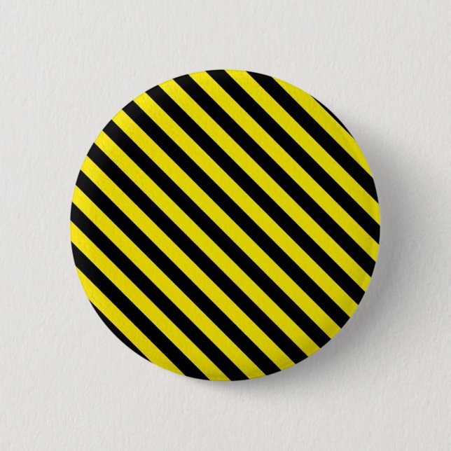 caution yellow black stripes under construction pinback button (Front)