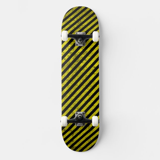 caution yellow black stripes under construction skateboard deck (Front)