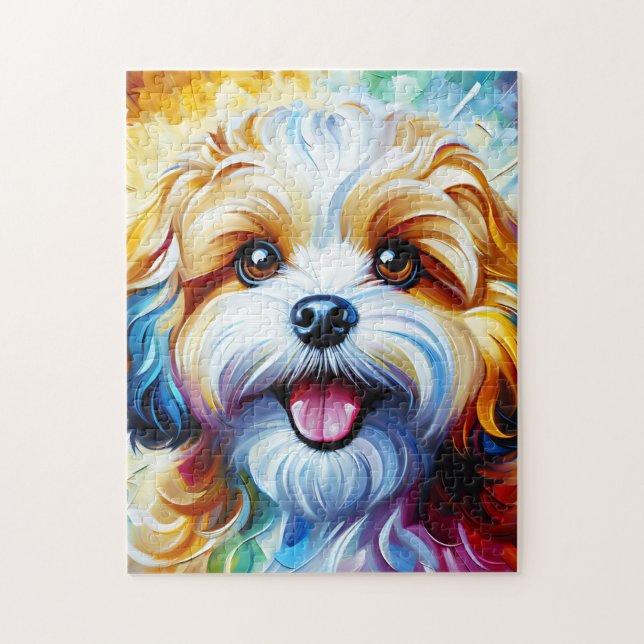 Cavachon Dog Portrait Acrylic Art Print Dog Lover Jigsaw Puzzle (Vertical)